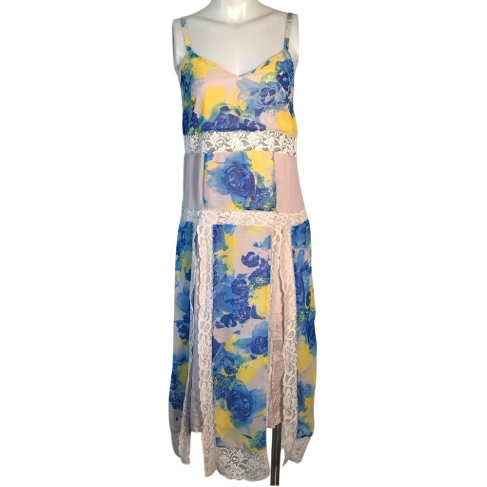 ASOS BLUE YELLOW LACE SLIP DRESS